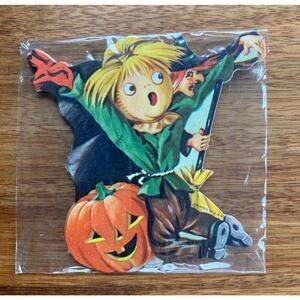 1940 Halloween DENNISON sealed (x4)  Name Place Tags Scarecrow Witch Pumpkin JOL